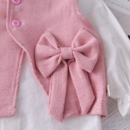 Baby Toddler Girl Solid Color Bow 3-piece Woven Set - image 13