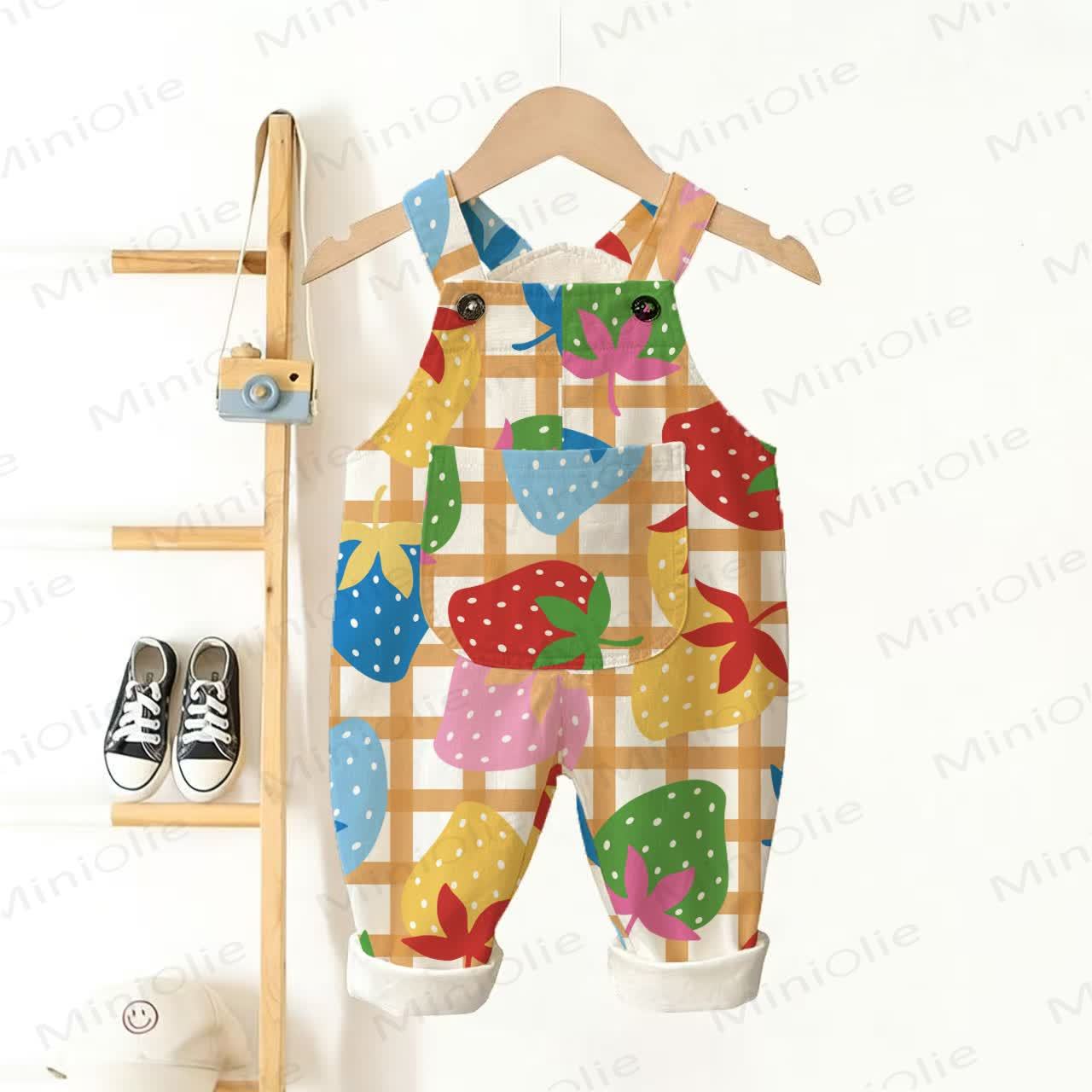 Baby Toddler Plaid Colorful Strawberry Overalls - Colorful - 3-5T - image 1