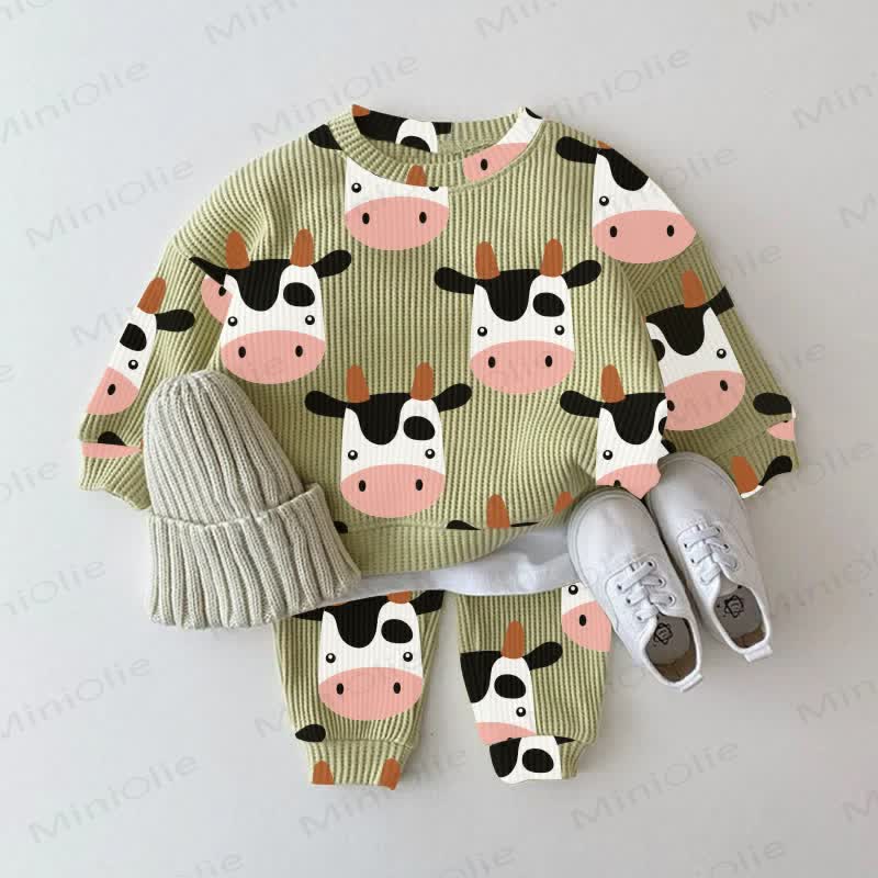 Baby 2-piece Cow Green Waffle Set - Green - 3-5T - image 1