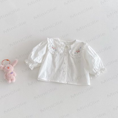 Baby Toddler Girl White Flower Top/Blue Denim Bow Pants - White Top - 5-7T - image 2