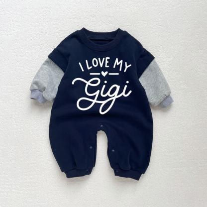 I LOVE MY GIGI Baby Toddler Dark Blue Color Block Romper - Dark Blue - 18-24M - image 1