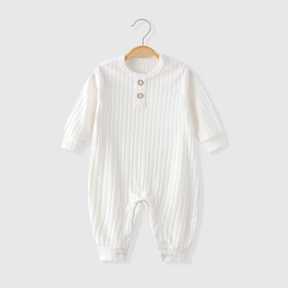 Baby Crew Neck Solid Color Ribbed Romper - White - 18-24M - image 2