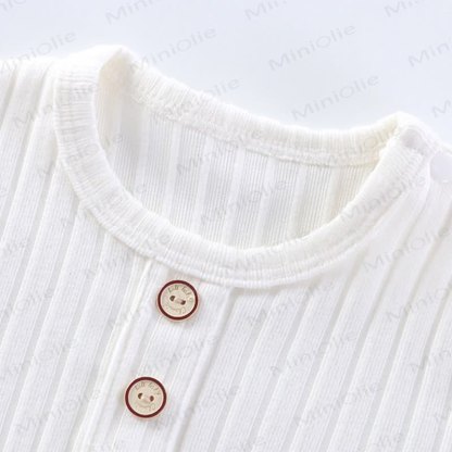 Baby Crew Neck Solid Color Ribbed Romper - image 3