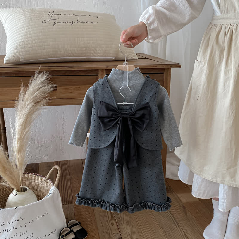 Baby Toddler Girl Grey Dot Bow 3-piece Set - image 2