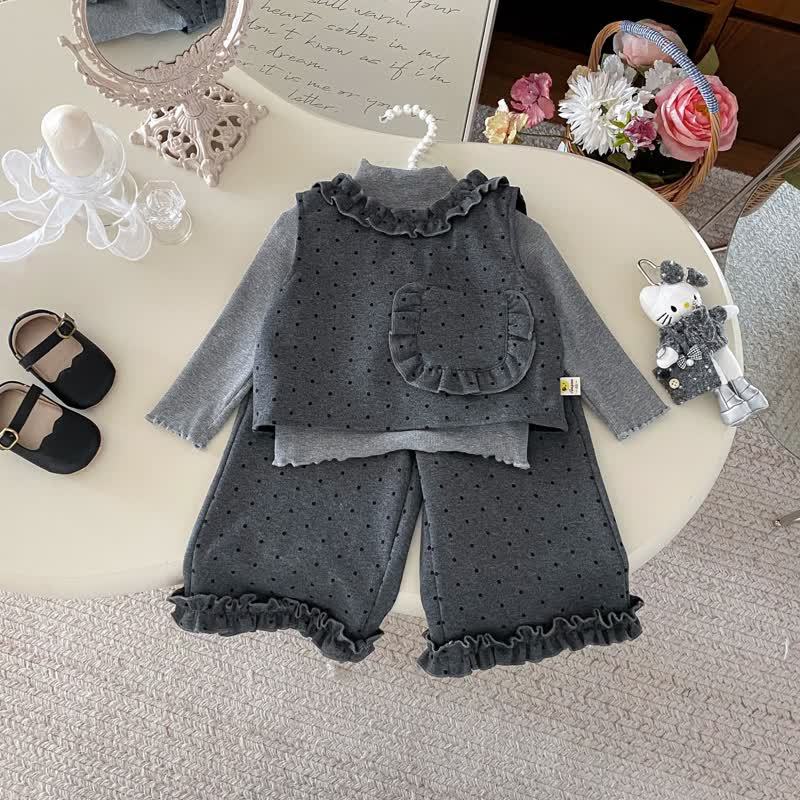 Baby Toddler Girl Grey Dot Bow 3-piece Set - image 3