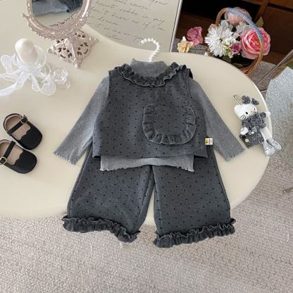Baby Toddler Girl Grey Dot Bow 3-piece Set - image 3