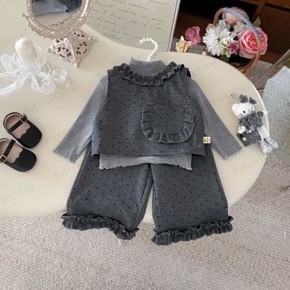 Baby Toddler Girl Grey Dot Bow 3-piece Set - image 3