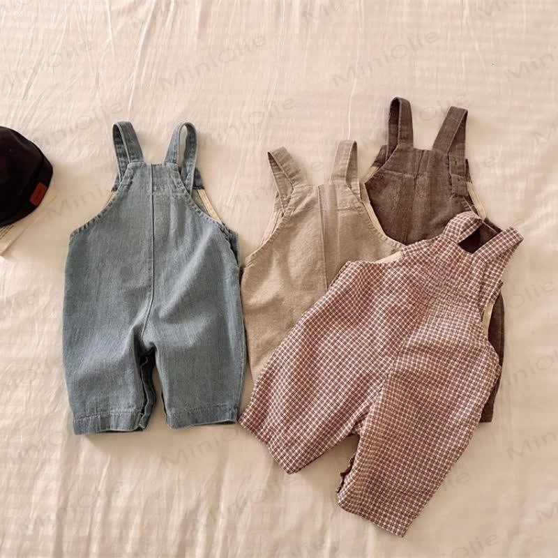 Baby Toddler Solid Color/Plaid Denim Overalls - image 2