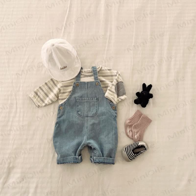 Baby Toddler Solid Color/Plaid Denim Overalls - Blue - 5-6Y - image 3