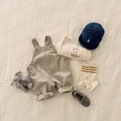 Baby Toddler Solid Color/Plaid Denim Overalls - Beige - 5-6Y - image 5