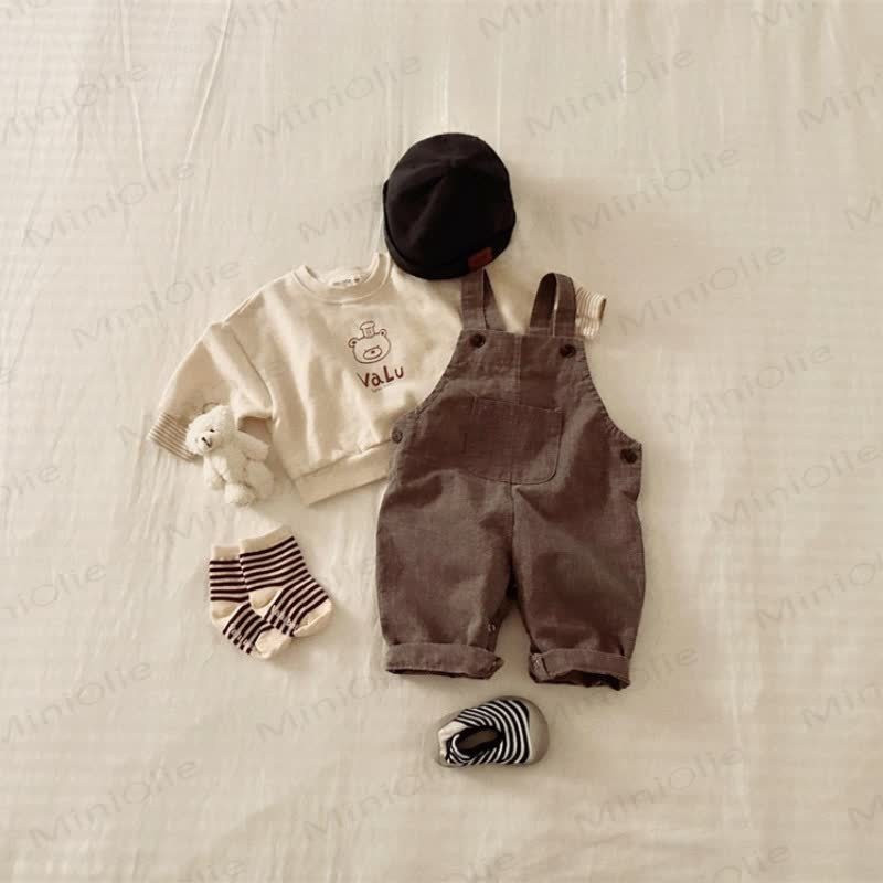 Baby Toddler Solid Color/Plaid Denim Overalls - Brown - 5-6Y - image 6