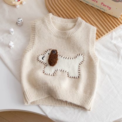 Toddler Puppy Embroidered Vest - Beige - 8Y - image 4