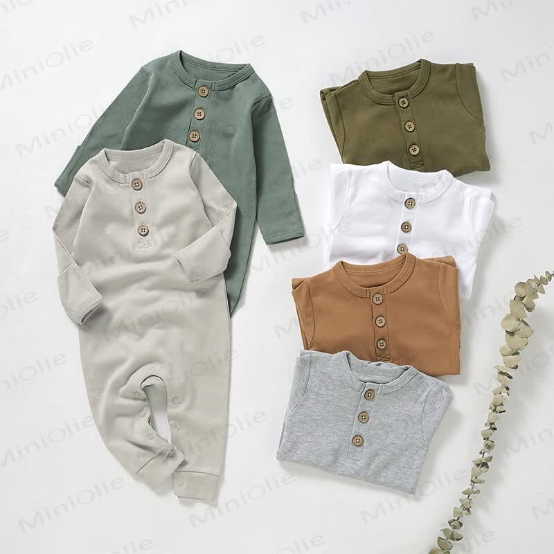 Baby Newborn Solid Color Button Romper - image 1