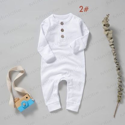Baby Newborn Solid Color Button Romper - White - 18-24M - image 2