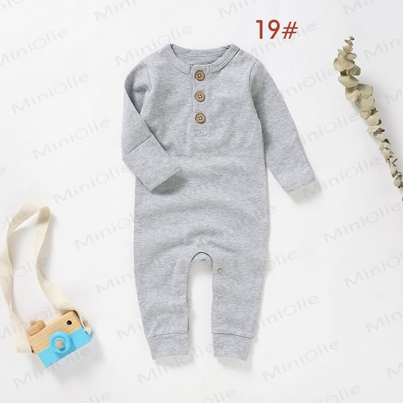 Baby Newborn Solid Color Button Romper - Grey - 18-24M - image 4