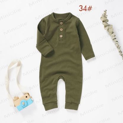 Baby Newborn Solid Color Button Romper - Dark Green - 18-24M - image 5
