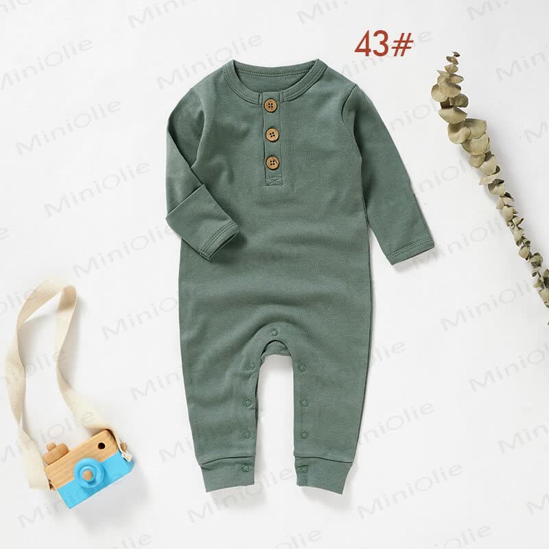 Baby Newborn Solid Color Button Romper - Green - 18-24M - image 6