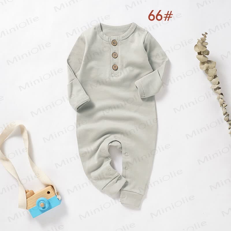 Baby Newborn Solid Color Button Romper - Light Grey - 18-24M - image 8