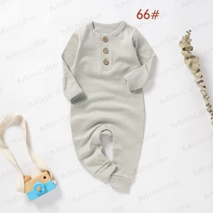 Baby Newborn Solid Color Button Romper - Light Grey - 18-24M - image 8