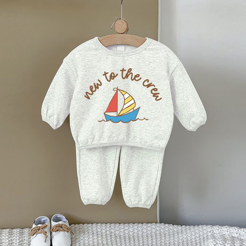 NEW TO THE CREW Baby Gray Ship Sweatshirt 2-piece Set - Gray - 2-3T - image 1