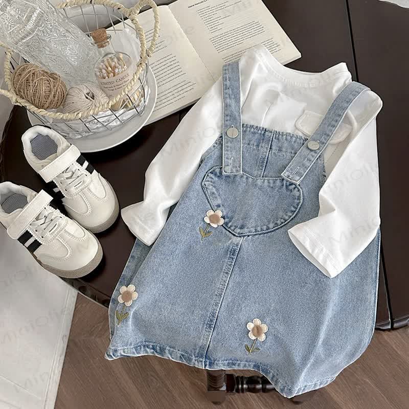 Toddler Kid Girl Sweet Flower Denim Suspender Dress - image 2