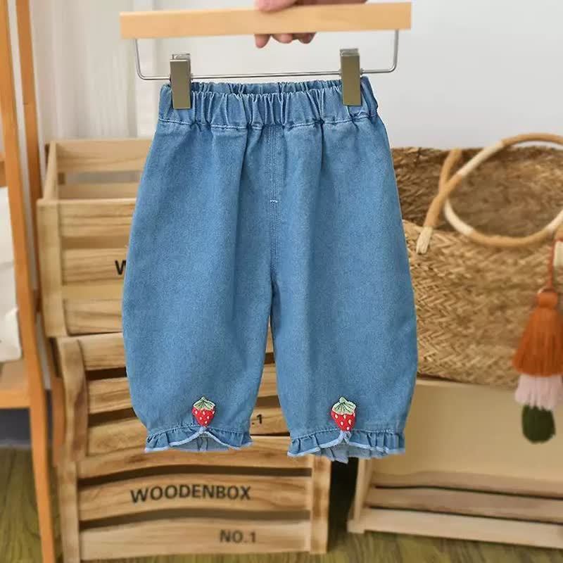 Toddler Baby Girl Strawberry Denim Jogger Pants - Blue - 3-5T - image 1