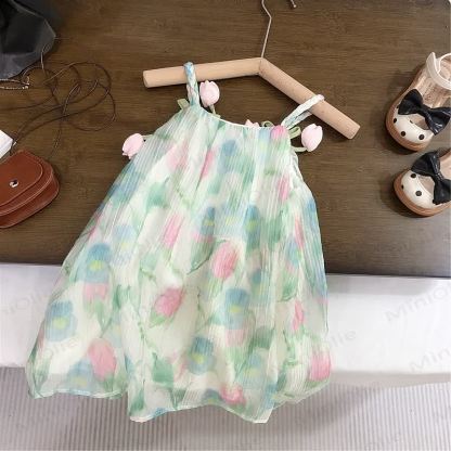 Toddler Girl Floral Green Dress - image 2