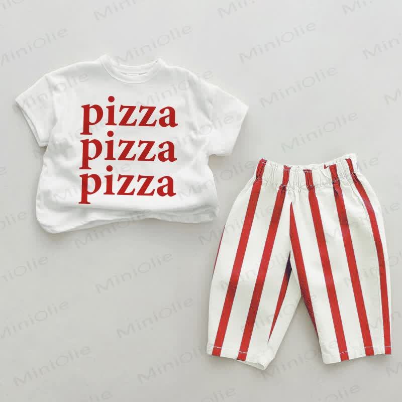 PIZZA PIZZA PIZZA Baby Red Vertical Striped 2-piece Set - White&Red - 2-3T - image 1
