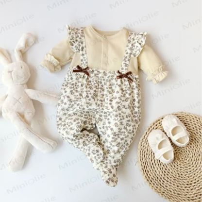 Baby Flower Bow Romper - Beige - 18-24M - image 1