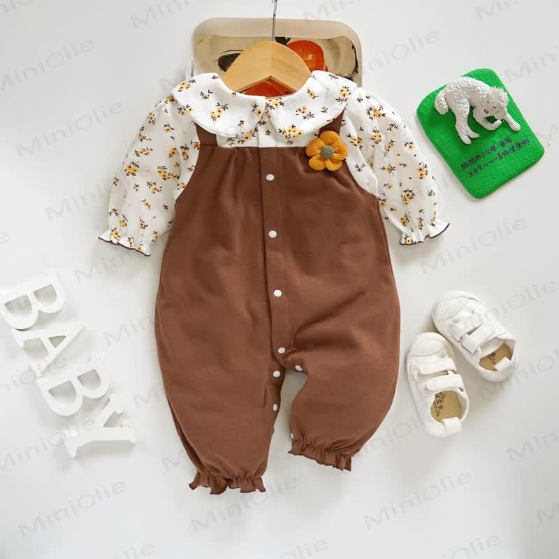 Baby Flower Coffee Worker Romper - Brown - 18-24M - image 1