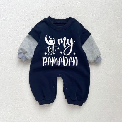 MY 1ST RAMADAN Baby Toddler Dark Blue Color Block Romper - Dark Blue - 18-24M - image 1