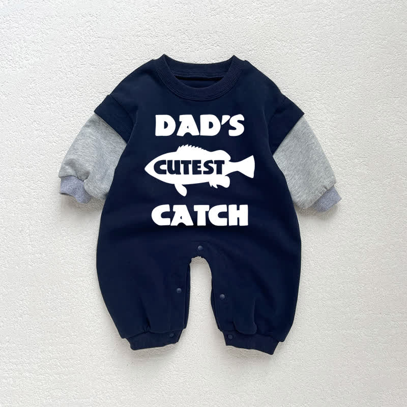 DAD'S CUTEST CATCH Baby Toddler Dark Blue Color Block Romper - Dark Blue - 18-24M - image 1