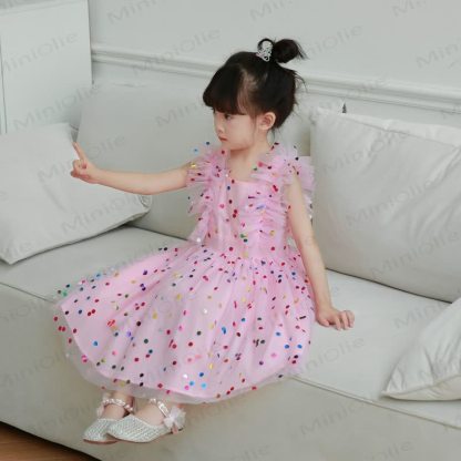 Toddler Kid Girl Sequins Mesh Dress - Rose Pink - 10Y - image 4