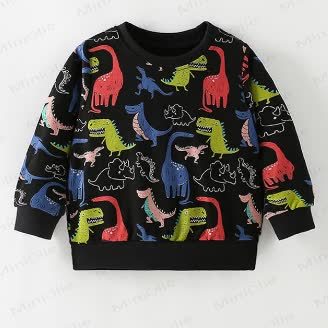 Toddler Kid Dinosaur Crew Neck Sweatshirt - Black - 8Y - image 1