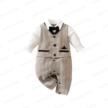 Baby Striped Bow Tie Fake 2pcs Romper - image 6