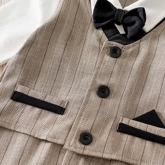 Baby Striped Bow Tie Fake 2pcs Romper - image 4