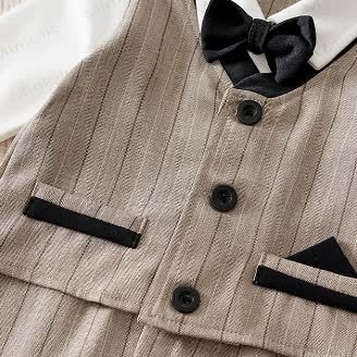 Baby Striped Bow Tie Fake 2pcs Romper - image 4