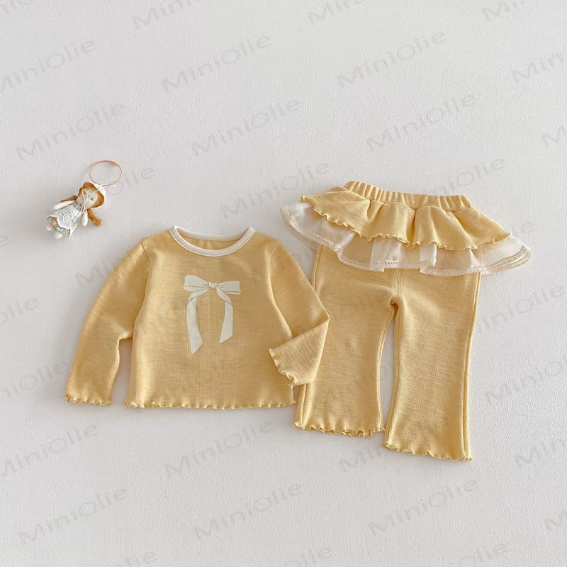 Baby Toddler Girl Sweet Bow 2-piece Set - Yellow - 5-7T - image 7
