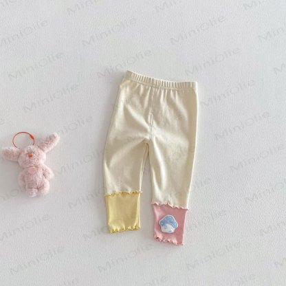Baby Toddler Girl Color Block Mushroom/Apple Leggings - Beige - 5-7T - image 5