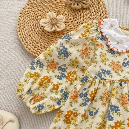 Baby Toddler Girl Yellow Blue Flower Dress - image 7