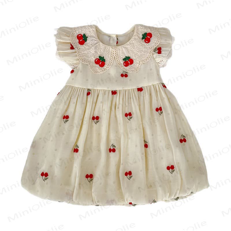 Baby Toddler Girl Beige Cherry Dot Dress - image 4