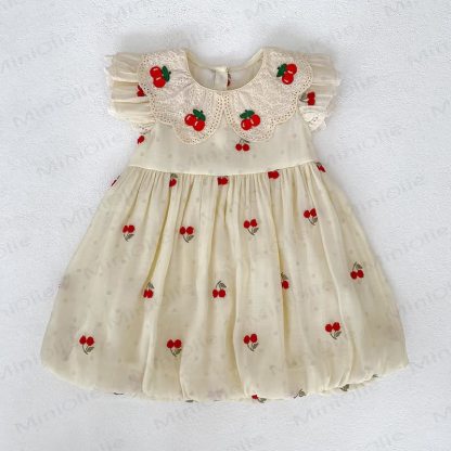 Baby Toddler Girl Beige Cherry Dot Dress - image 3