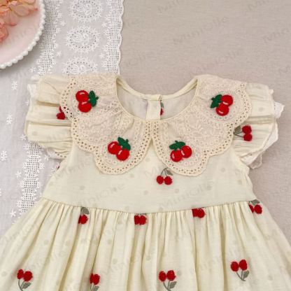 Baby Toddler Girl Beige Cherry Dot Dress - image 5