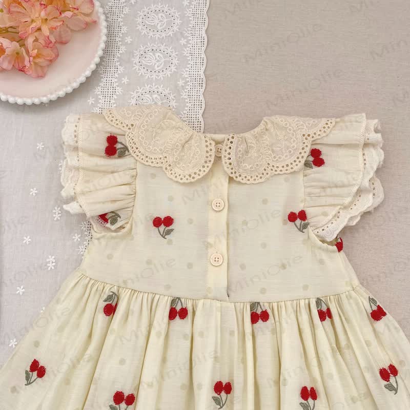Baby Toddler Girl Beige Cherry Dot Dress - image 6