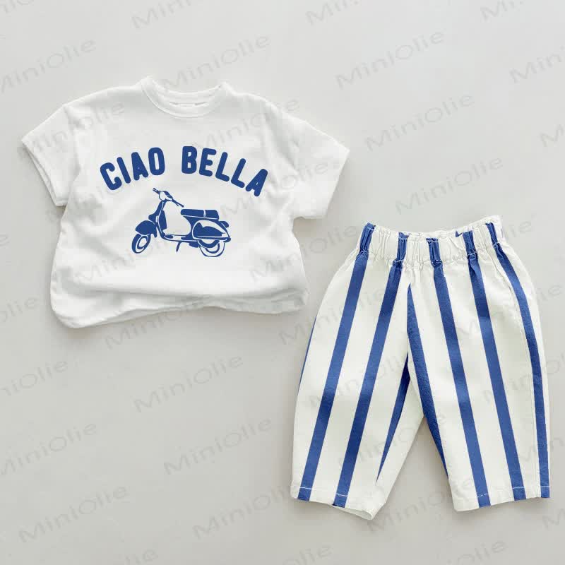 CIAO BELLA Baby 2-piece Car Blue Vertical Striped Set - White&Blue - 2-3T - image 1