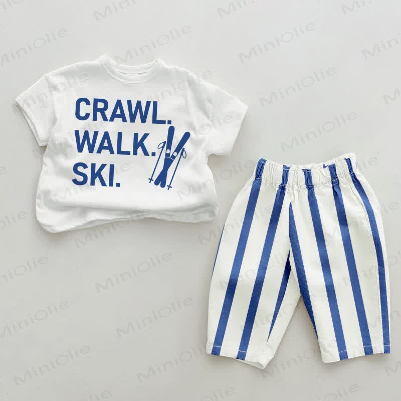 CRAWL. WALK. SKI. Baby 2-piece Blue Vertical Striped Set - White&Blue - 2-3T - image 1