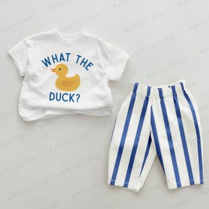 WHAT THE DUCK? Baby Blue Vertical Striped 2-piece Set - White&Blue - 2-3T - image 1