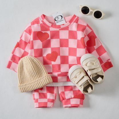 Baby Checkered Heart Waffle Pink 2-piece Set - image 2