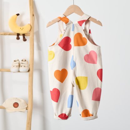 Baby Toddler Colored Hearts Beige Overalls - image 3