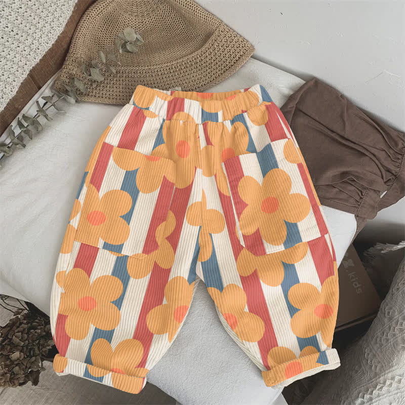 Baby Toddler Colored Striped Flowers Pants - Beige - 3-5T - image 1